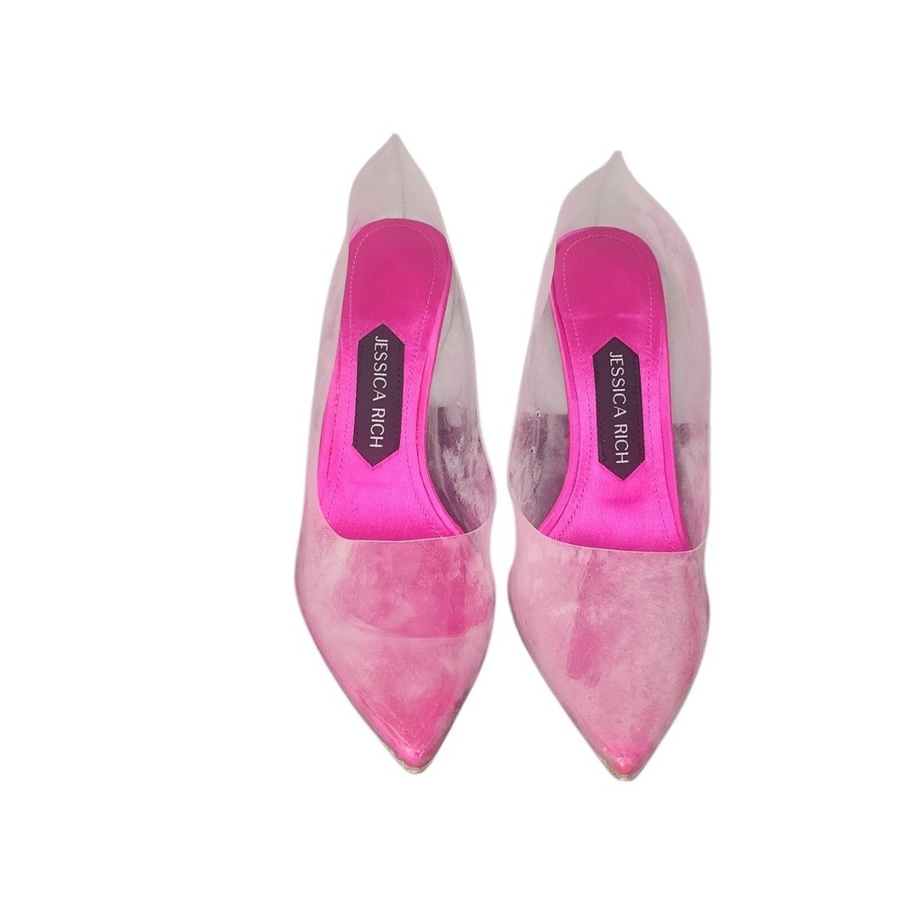 Jessica Rich R-Heel Pink Clear PVC Pointed Toe Pumps Stiletto Size 37 EU 7 US